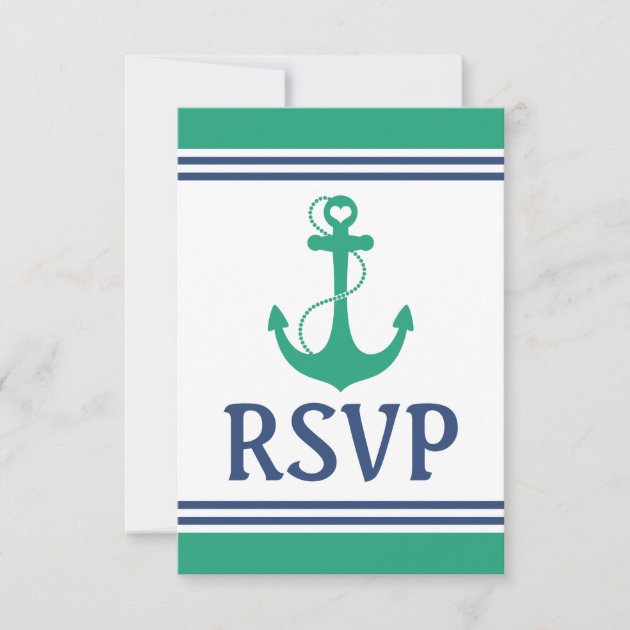 Green Heart Anchor Monogram Wedding RSVP