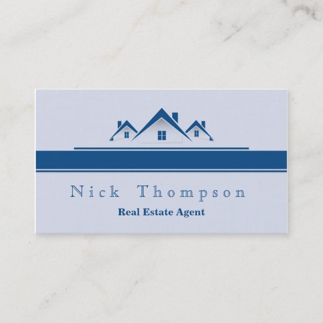 Real Estate Agent Architect Blue Elegant Light Business Card (front side)