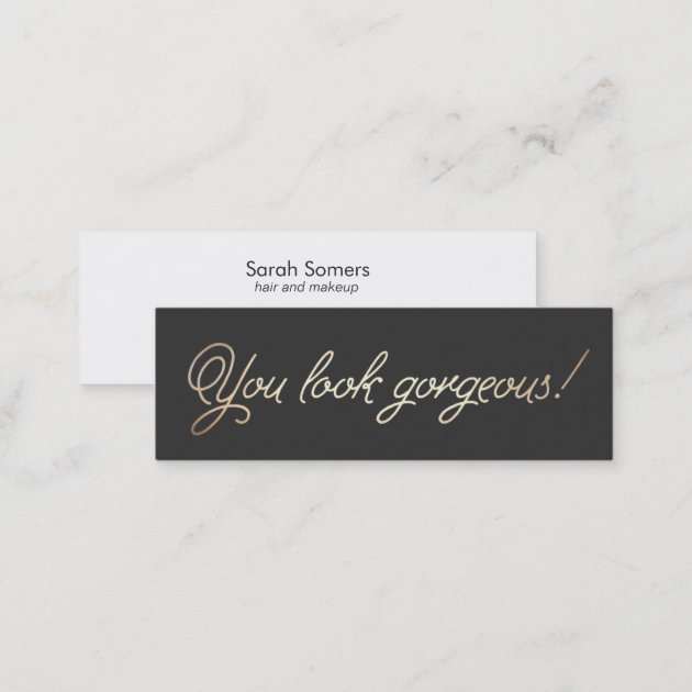 Makeup and Hair Stylist Gold Typographic Beauty Mini Business Card (back side)