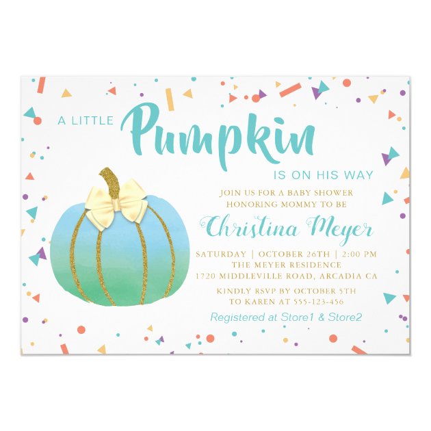 Watercolor Little Pumpkin Baby Shower Invitation