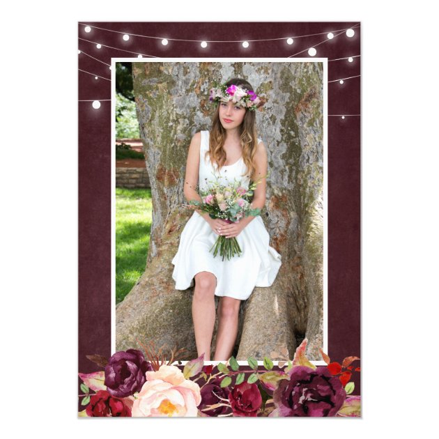Marsala Floral Lace String Lights Photo Graduation Card