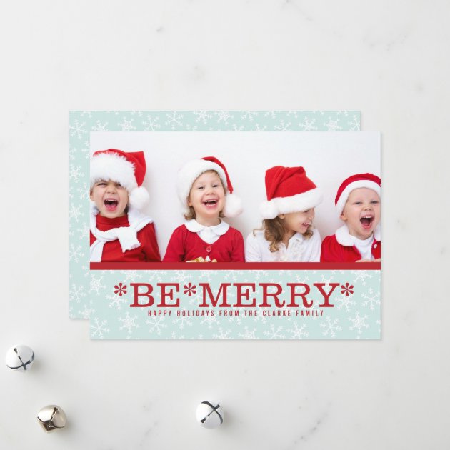 Blue Red Be Merry Modern Holiday Photo Card