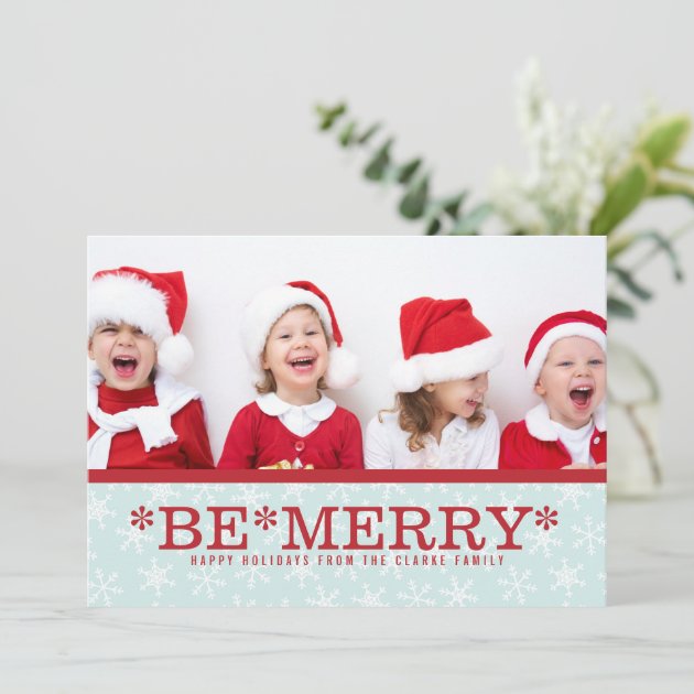 Blue Red Be Merry Modern Holiday Photo Card