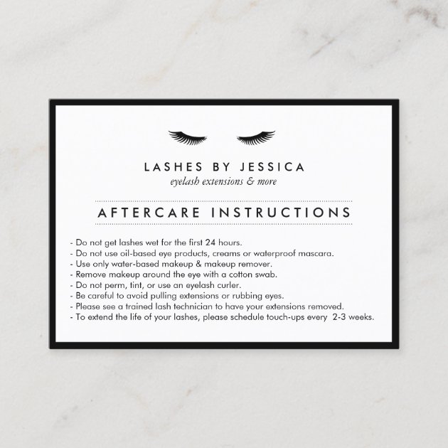 Glam Eyelashes Classic Lash Salon Aftercare Card (front side)
