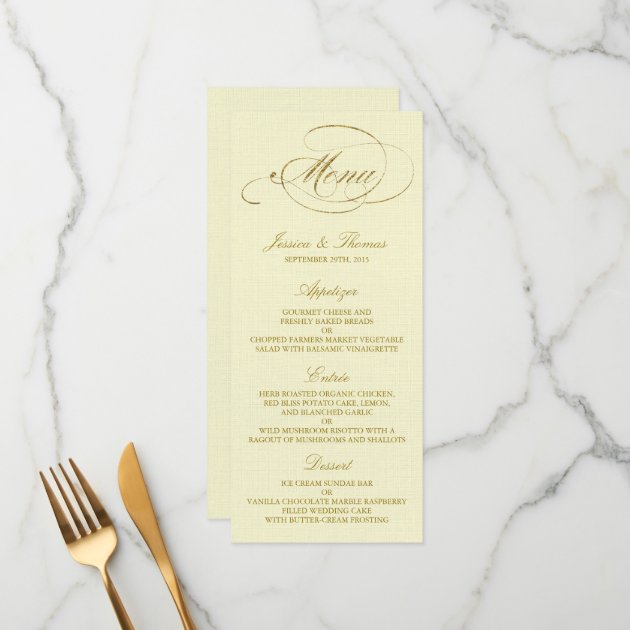 Chic Faux Gold Foil Wedding Menu Template - Ivory