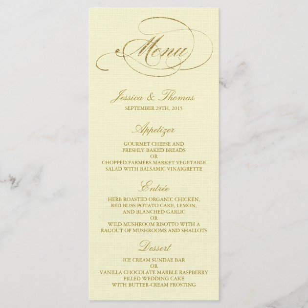 Chic Faux Gold Foil Wedding Menu Template - Ivory