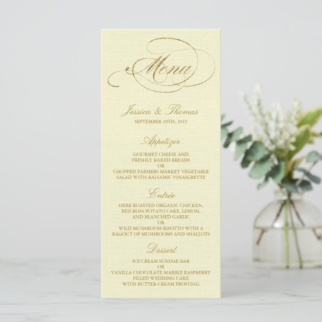 Chic Faux Gold Foil Wedding Menu Template - Ivory