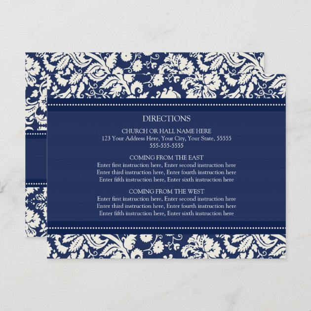 Wedding Direction Cards Blue Damask