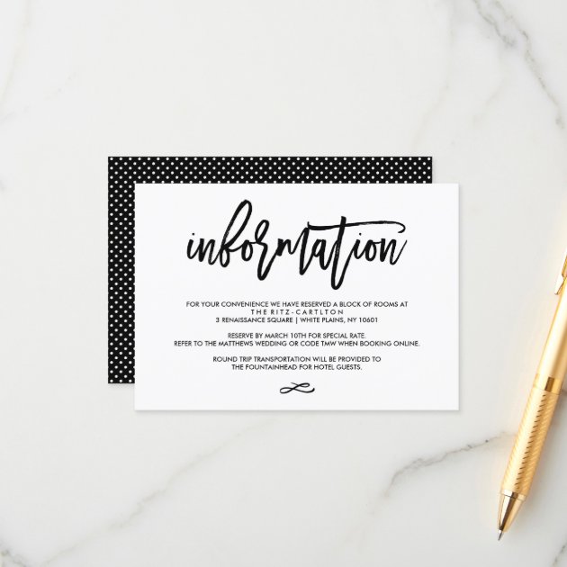 Chic Hand Lettered Wedding Information Invitation