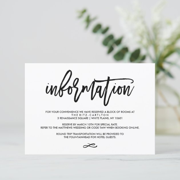 Chic Hand Lettered Wedding Information Invitation