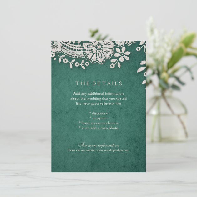 Emerald Vintage Lace Rustic Weddng Details Card