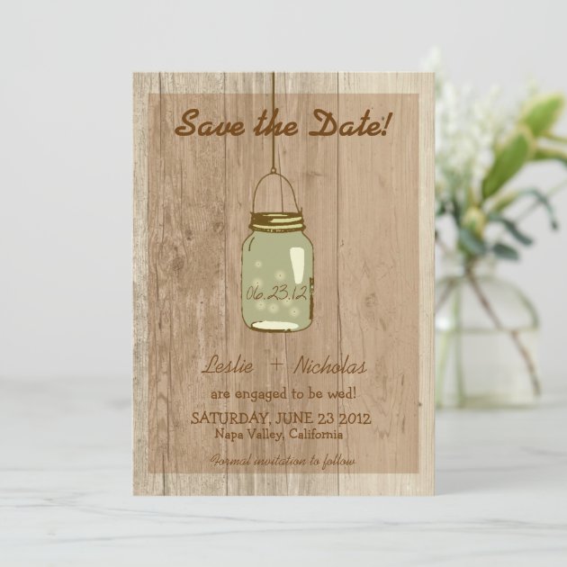 Country Wooden Rustic Mason Jar Save The Date