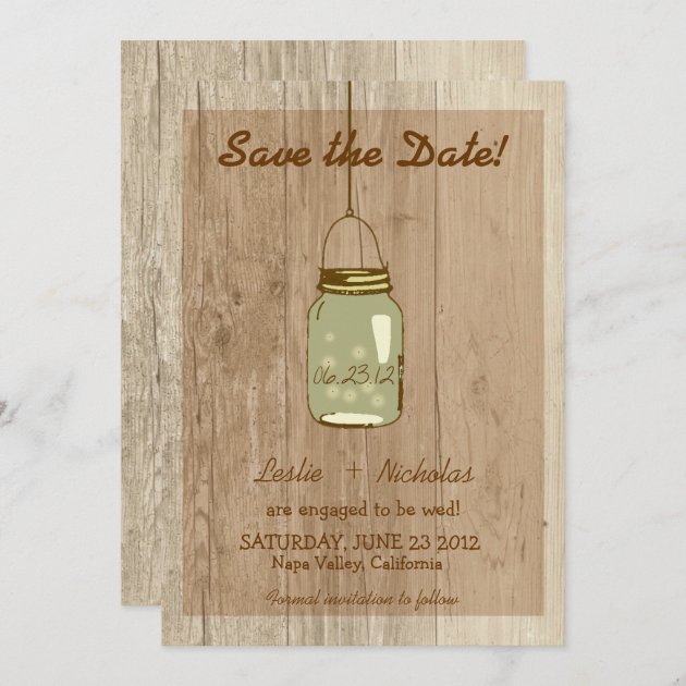 Country Wooden Rustic Mason Jar Save The Date