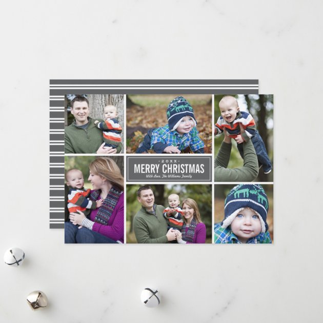 Photo Collage Christmas Greeting Card | Gray