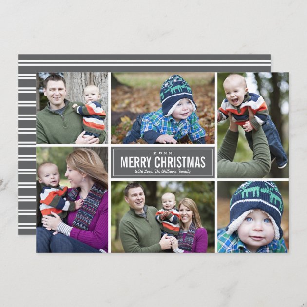Photo Collage Christmas Greeting Card | Gray