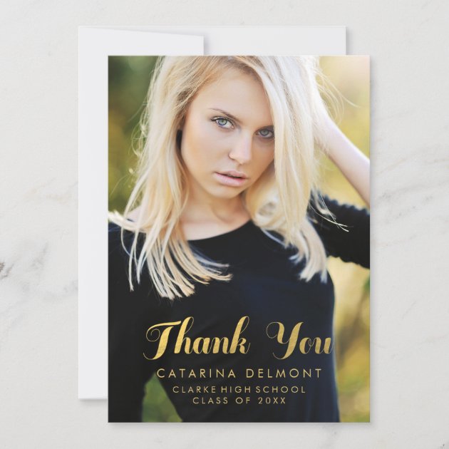 Faux Gold Foil | Graduation Photo Thank You Card