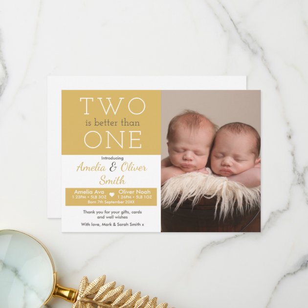 Twins Birth Announcement/thank You Card