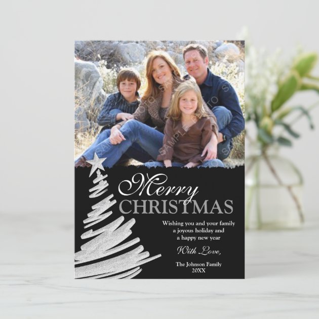 Black And Silver Christmas Tree Holiday Photo Card