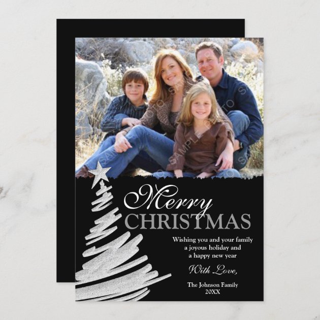 Black And Silver Christmas Tree Holiday Photo Card