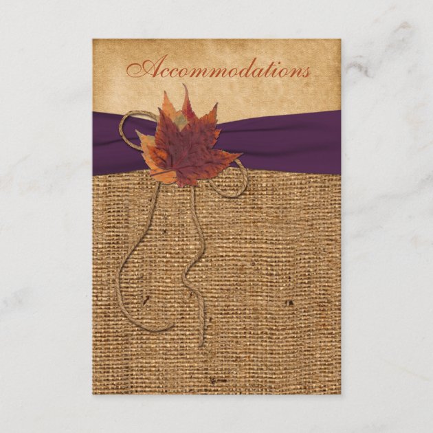Autumn Leaves, FAUX Burlap Wedding Enclosure Card