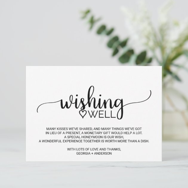 Black And White Calligraphy Wedding Wishing Well Enclosure Card