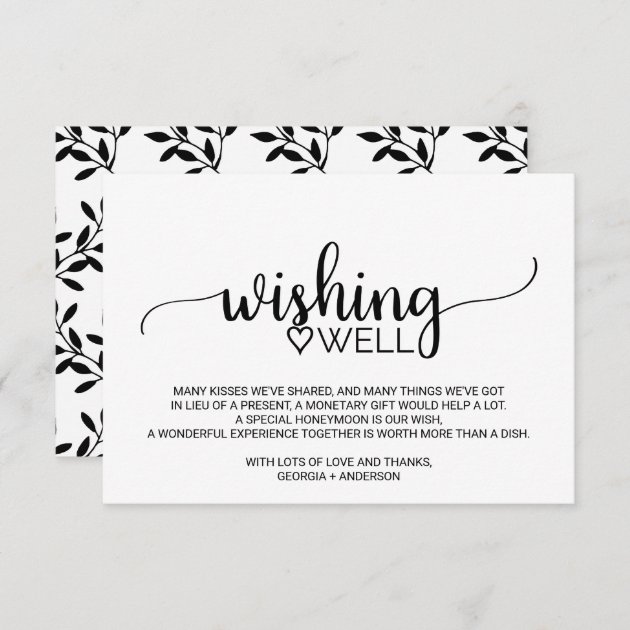 Black And White Calligraphy Wedding Wishing Well Enclosure Card