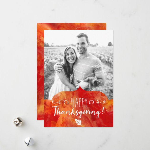 Happy Thanksgiving Red And Orange Watercolor Holiday Card