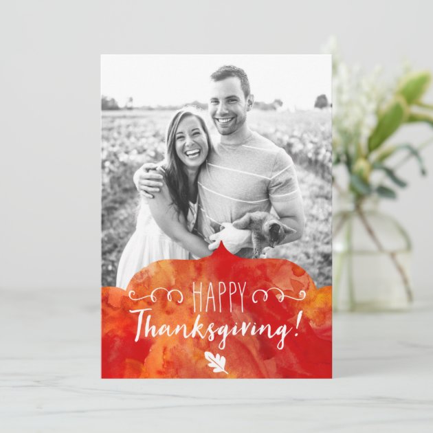 Happy Thanksgiving Red And Orange Watercolor Holiday Card