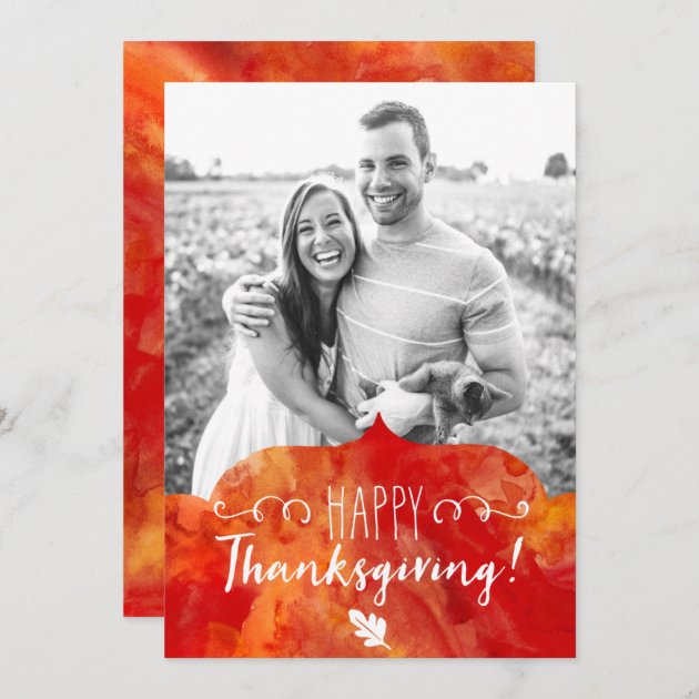 Happy Thanksgiving Red And Orange Watercolor Holiday Card