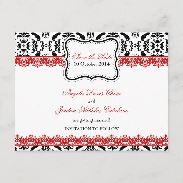 Black Damask & Red Lace Save the Date