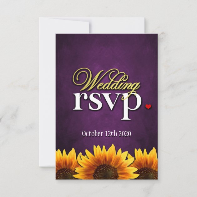 Purple Chalkboard Sunflower Wedding RSVP Cards