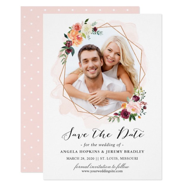 Modern Geometric Bloom Floral Photo Save The Date Card