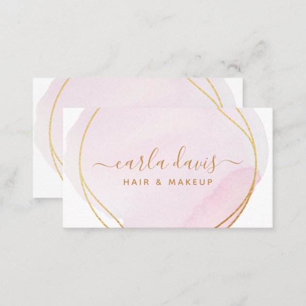 Signature Script Blush Pink Watercolor Gold Circle Business Card (back side)