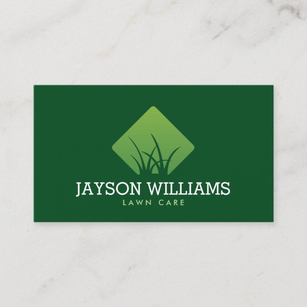 Modern Lawn Care/Landscaping Grass Logo Green Business Card (front side)