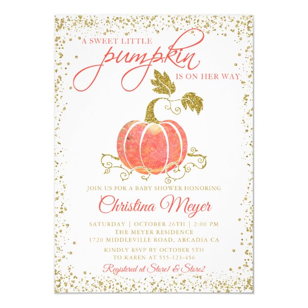 Gold Watercolor Pumpkin Fall Baby Shower Invites