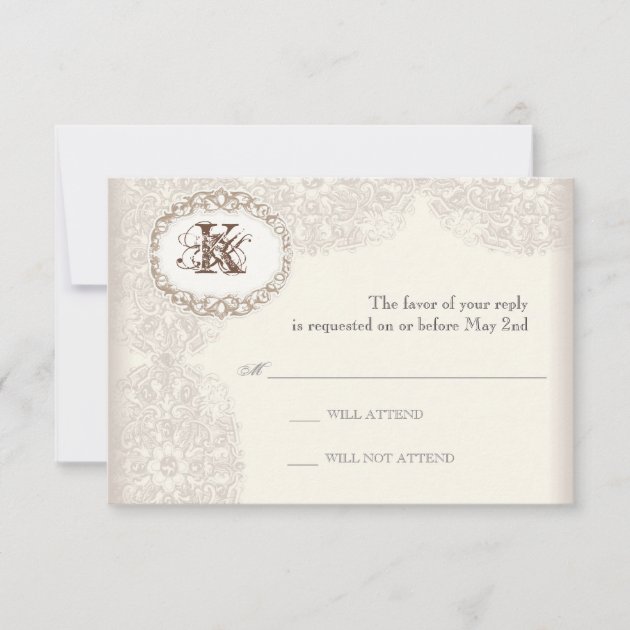 Vintage Taupe Lace - Wedding Response Card