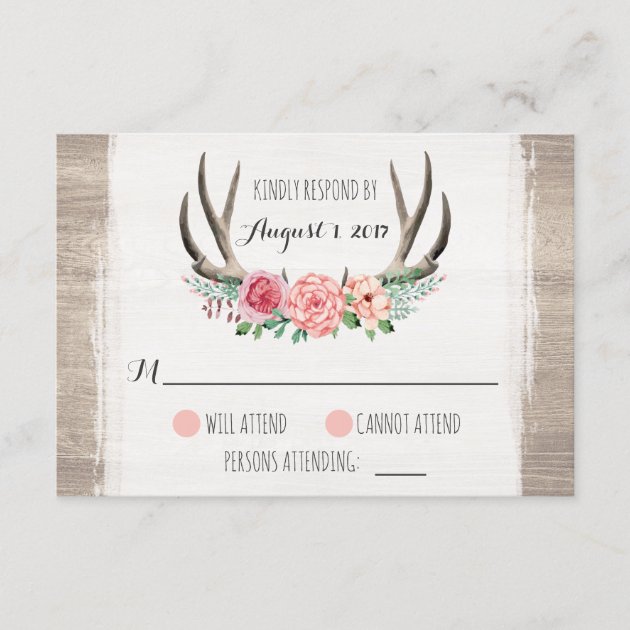 Floral Antlers Rustic Wedding Personalized RSVP