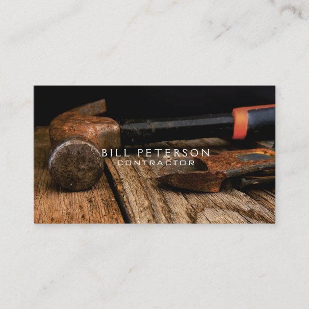 Professional Rustic Construction Contractor Hammer Business Card (front side)