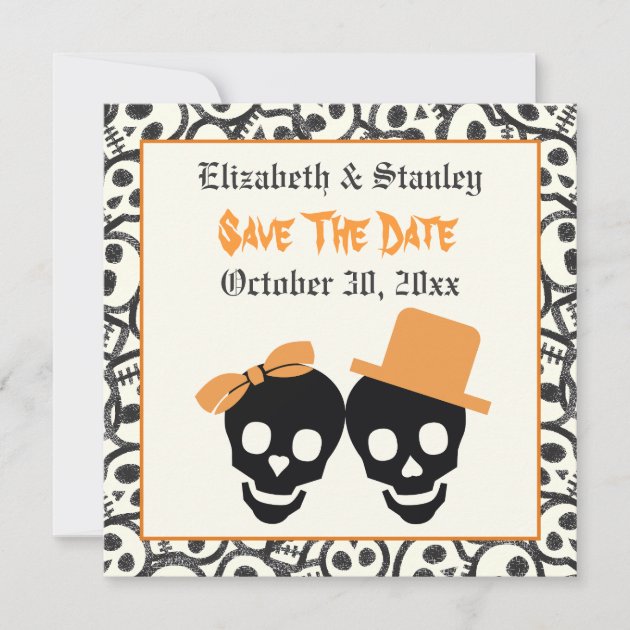 Elegant skulls Halloween wedding Save the Date