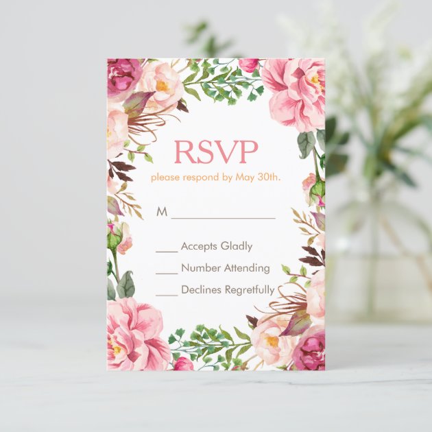 Elegant Subtle Chic Pink Floral RSVP Respond Card
