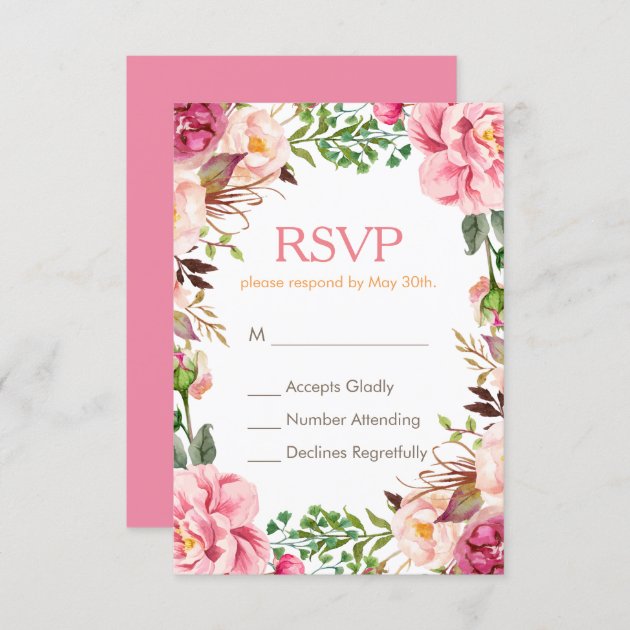 Elegant Subtle Chic Pink Floral RSVP Respond Card