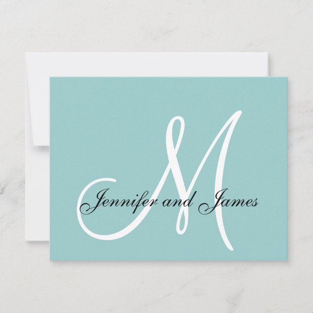 Elegant Blue Monogram Wedding RSVP Card