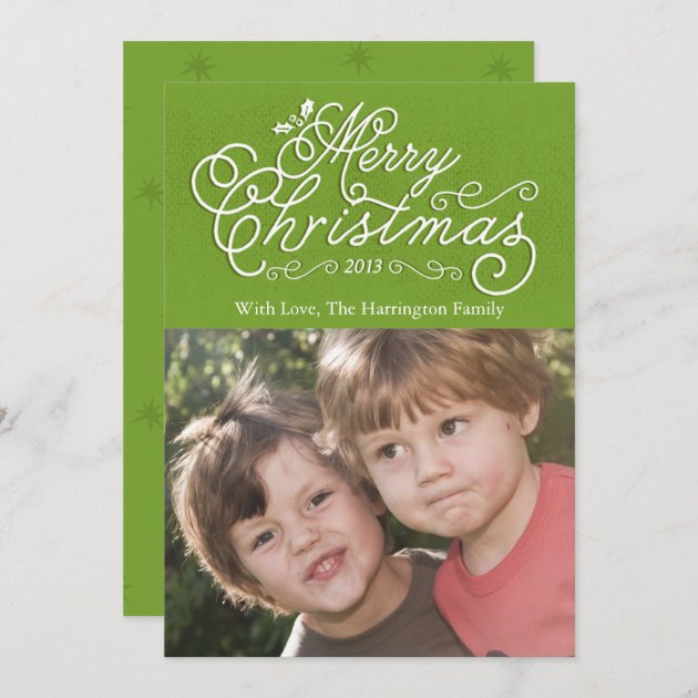 Script Merry Christmas Holiday Photo Card Green