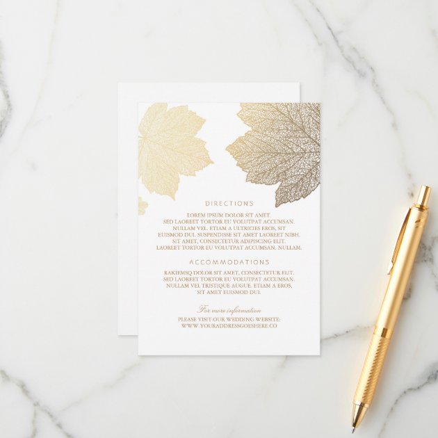 Gold Leaves White Wedding Details - Information Enclosure Card