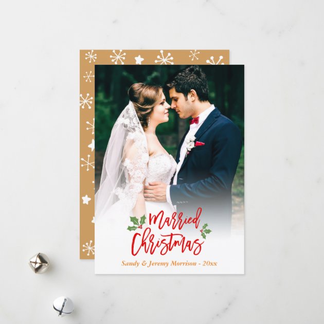 Newlyweds Just Married First Christmas Photo Holiday Card