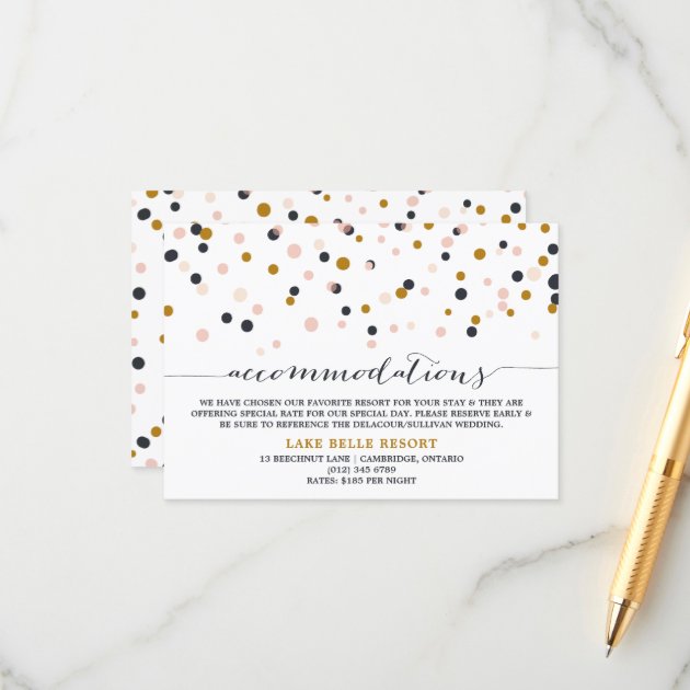 Pink & Gold Confetti Dots Accommodations Card
