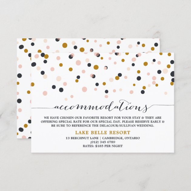 Pink & Gold Confetti Dots Accommodations Card