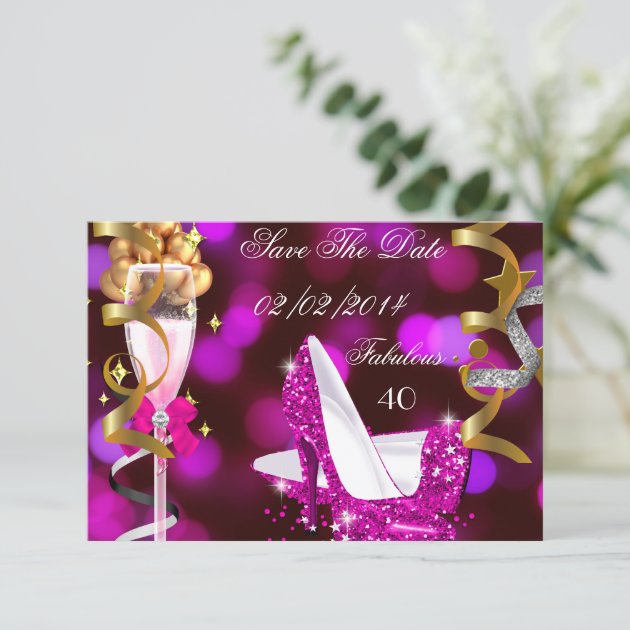 Save The Date Fabulous 40 Hot Pink Gold Bubbles