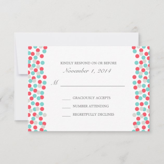 Aqua and Coral Polka Dot Wedding Response Card