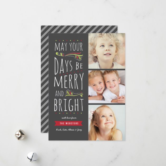 Fanciful Merry & Bright 3 Photo Christmas Card